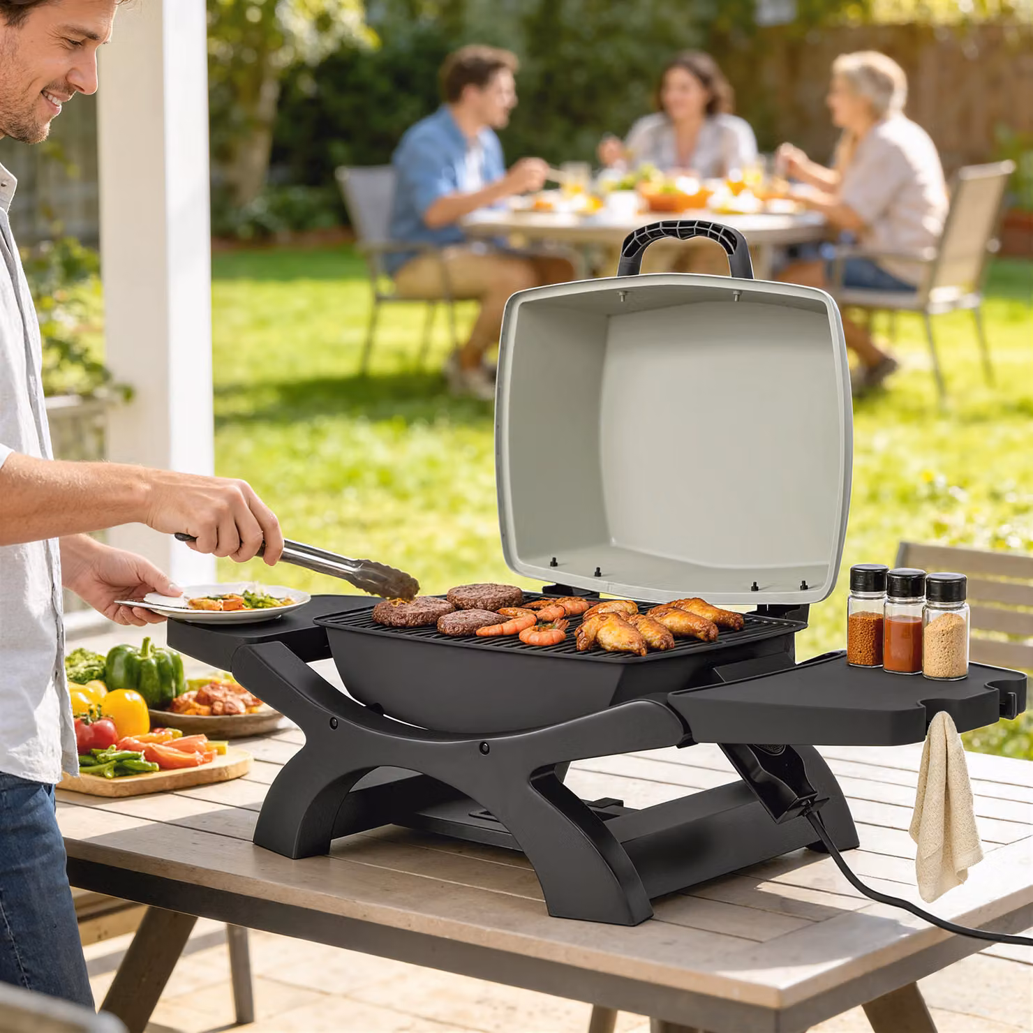 Barbecue elettrico da tavolo Outsunny 2300W con ripiani laterali, colore nero – 2