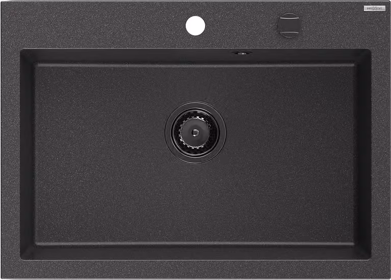 Mexen Elix lavello in granito a 1 vasca 700 x 500 mm, nero maculato, sifone nero - 6526701005-76-B