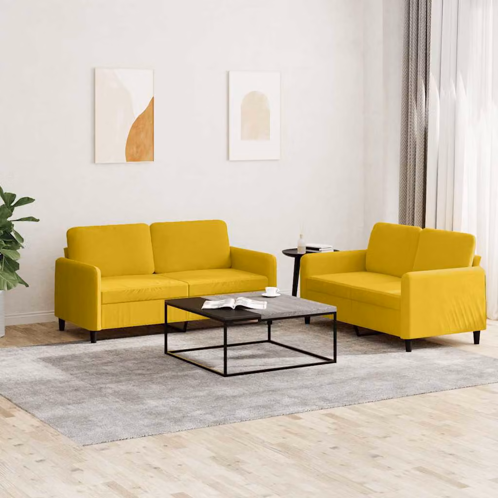 Set di 2 divani vidaXL in velluto giallo con cuscini per soggiorno in stile moderno