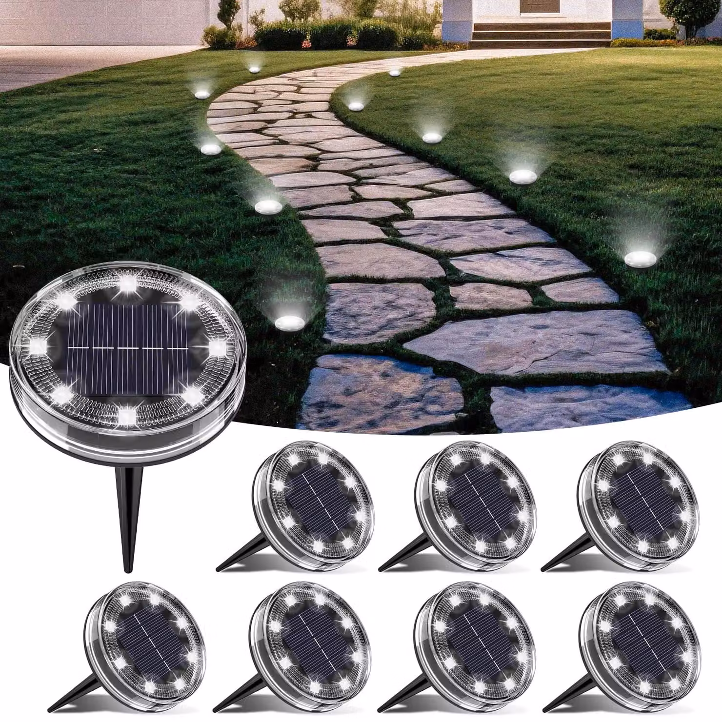8 lampade solari, grado di protezione IP68, 8 LED, luce bianca fredda, materiale ABS, funzionamento automatico, per uso esterno