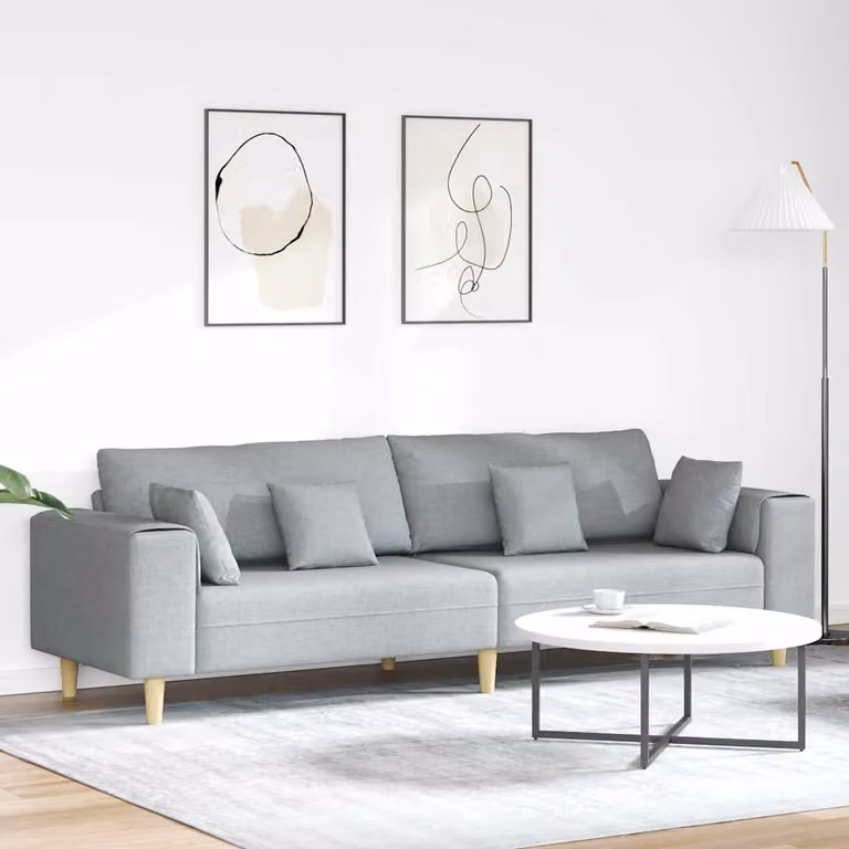 Divano moderno vidaXL in tessuto grigio con cuscini, L: 250 cm, P: 77 cm, H: 76 cm