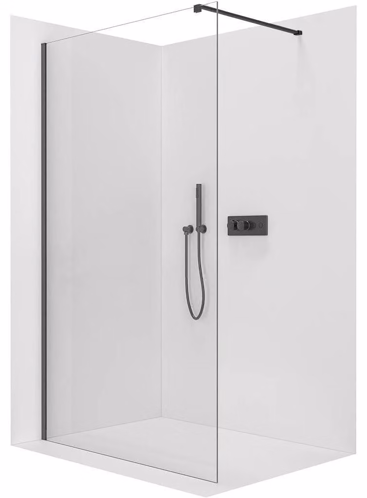 Pannello doccia angolare Walk-in Onyx Cube, versione sinistra/destra - 8 mm - profilo quadrato - nero opaco, vetro trasparente - 100x200 cm