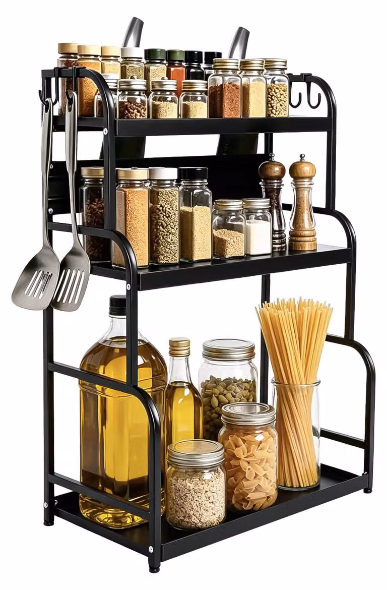 Scaffale a 3 ripiani per erbe aromatiche, nero, salvaspazio, ideale per la cucina