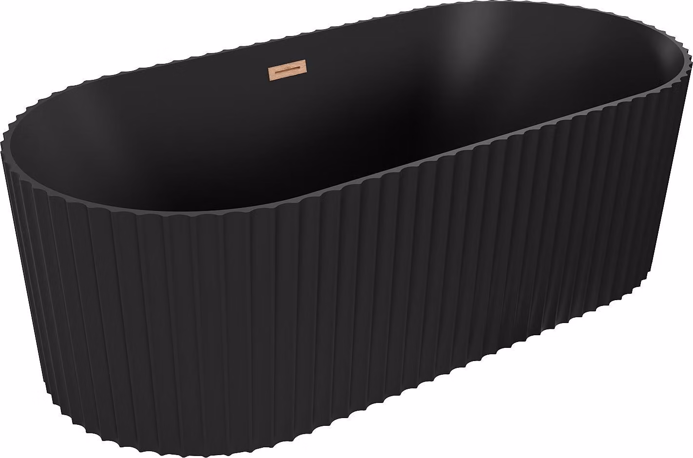 Mexen Paola vasca da bagno freestanding scanalata 170 x 80 cm, nero opaco, troppo pieno in rame spazzolato - 52721708071-65