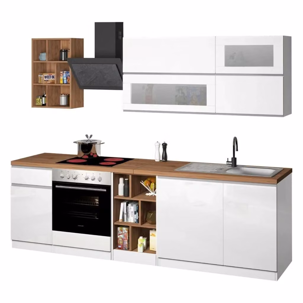 Cucinino Fonti DMORA Bianco Lucido con Cassetto e Ante con Mensole Aperte – 2
