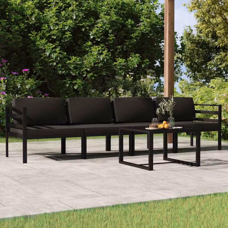 Set di divani da giardino vidaXL 5 pezzi in alluminio antracite con cuscini e tavolino da esterno