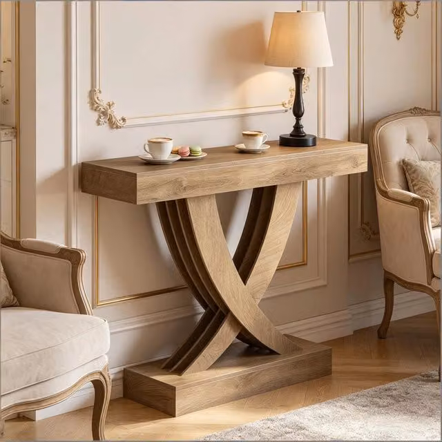 Consolle con struttura a X in MDF marrone per ingresso e soggiorno portata fino a 100 kg larghezza 110 cm