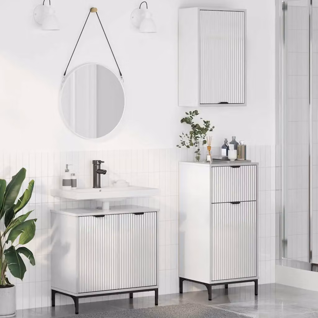 Set di mobili per il bagno vidaXL 3 pezzi Bianco Lucido L/P/H: 39,3 x 35,5 x 88 cm