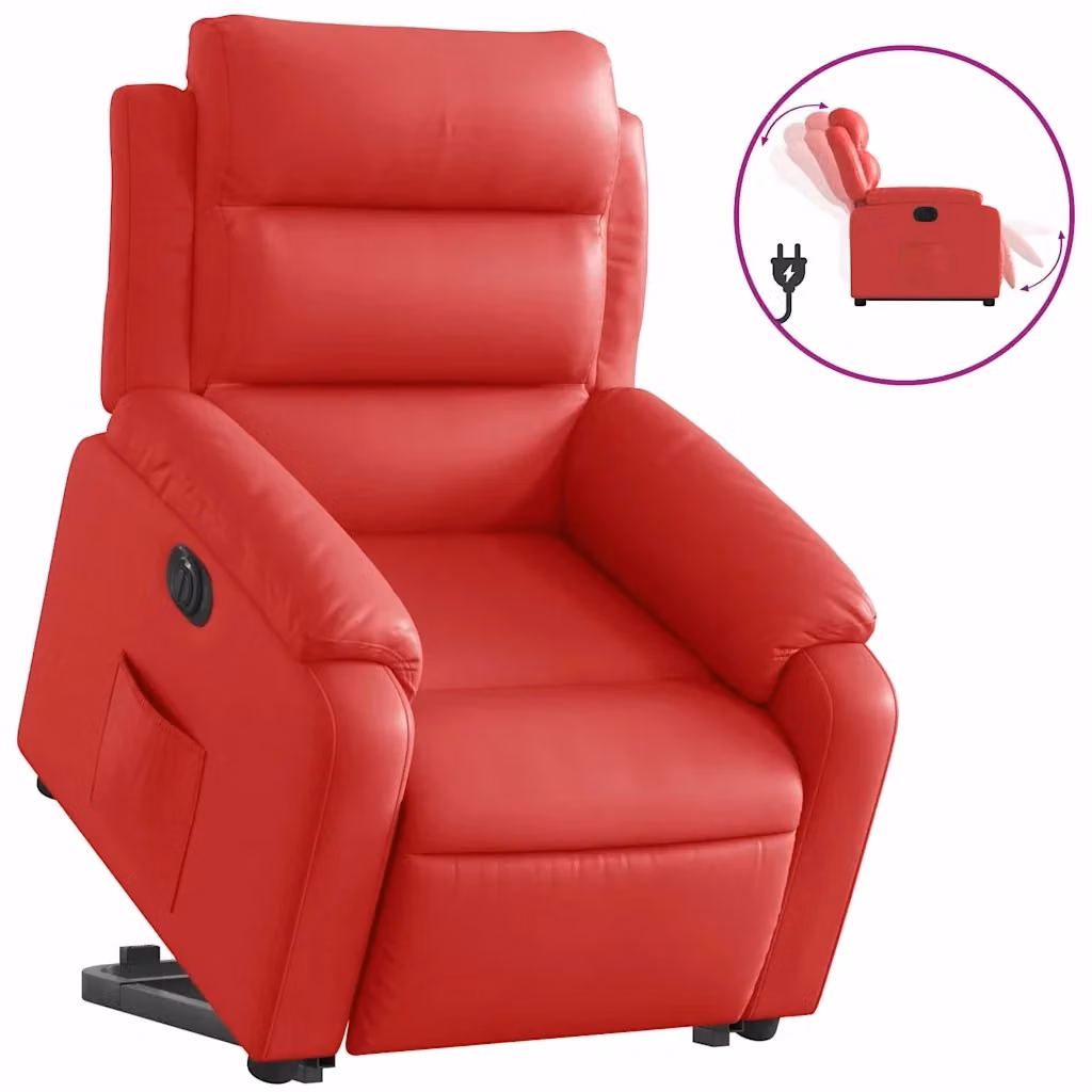 Poltrona Alzapersona Reclinabile Elettrica vidaXL in Similpelle Rossa con Braccioli – 2