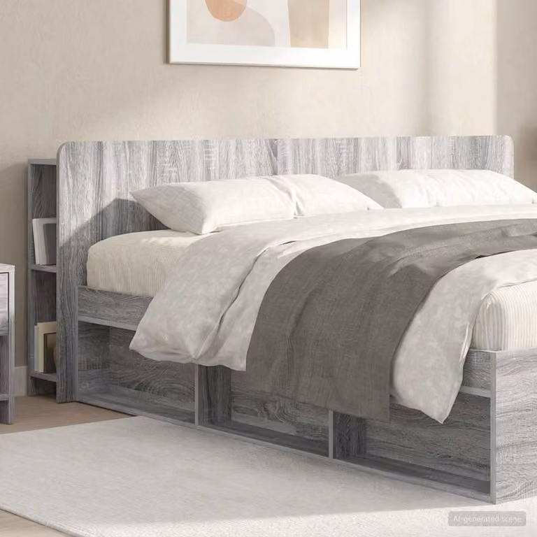 Testata del letto moderna vidaXL in legno ingegnerizzato grigio con ripiani e comodini integrati
