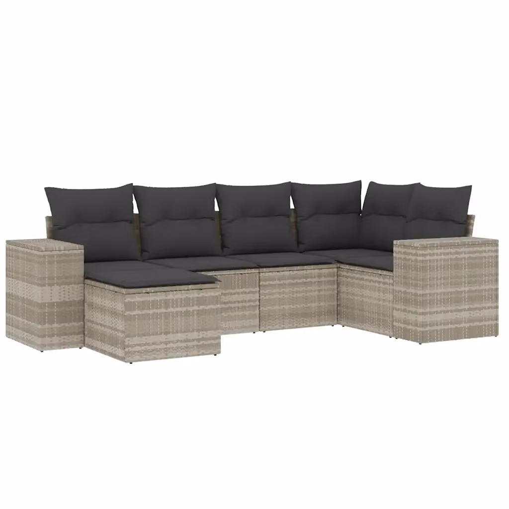 vidaXL Set Divano da Giardino a L in Polyrattan Grigio con 6 Cuscini Imbottiti e Coperture Rimosse – 2