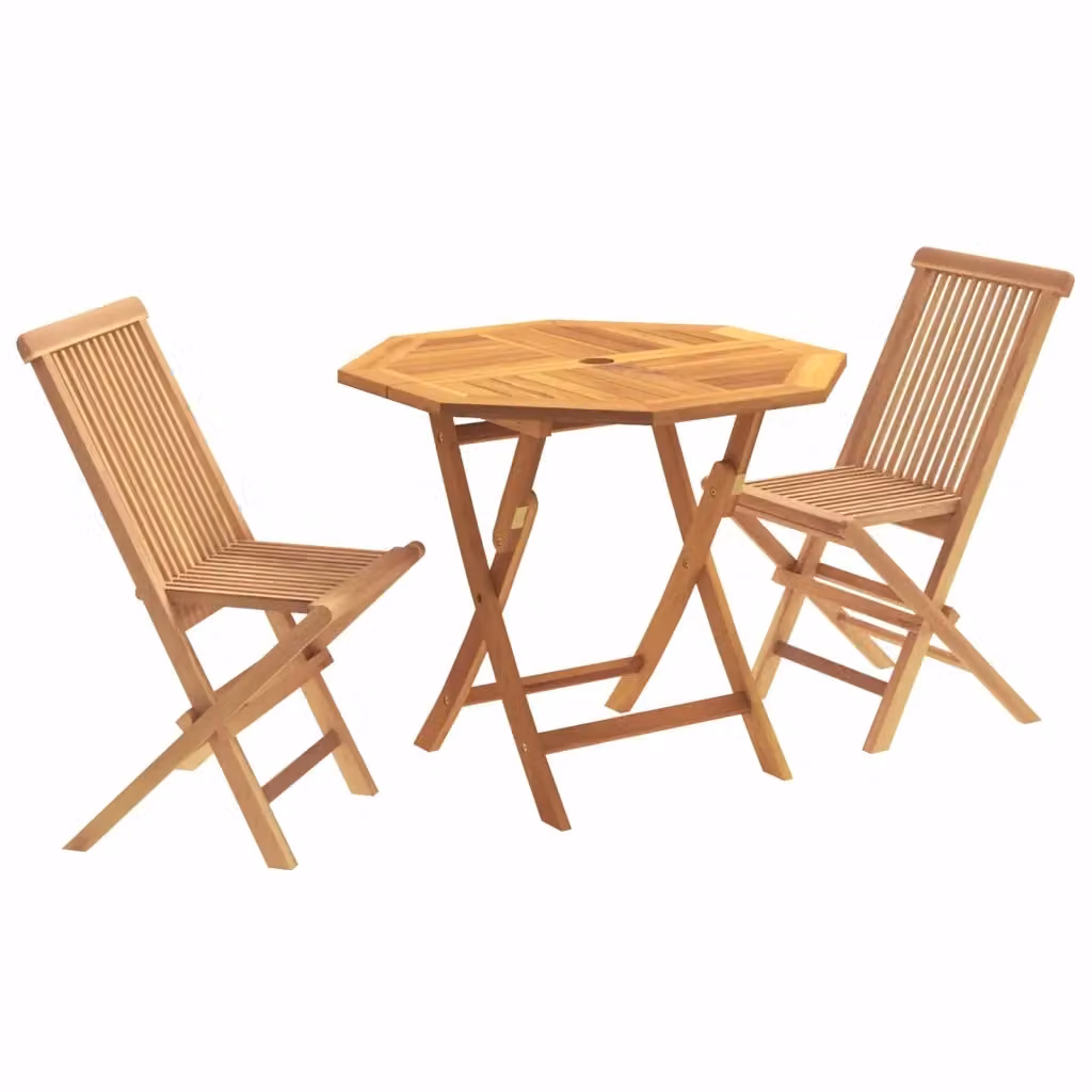 Set Bistro da Giardino Pieghevole 3 Pezzi vidaXL in Legno di Teak Marrone – 2