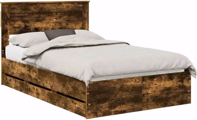 Letto matrimoniale | Letto per adulti | Struttura del letto con cassetto Rovere fum¨¦ 120 x 200 cm