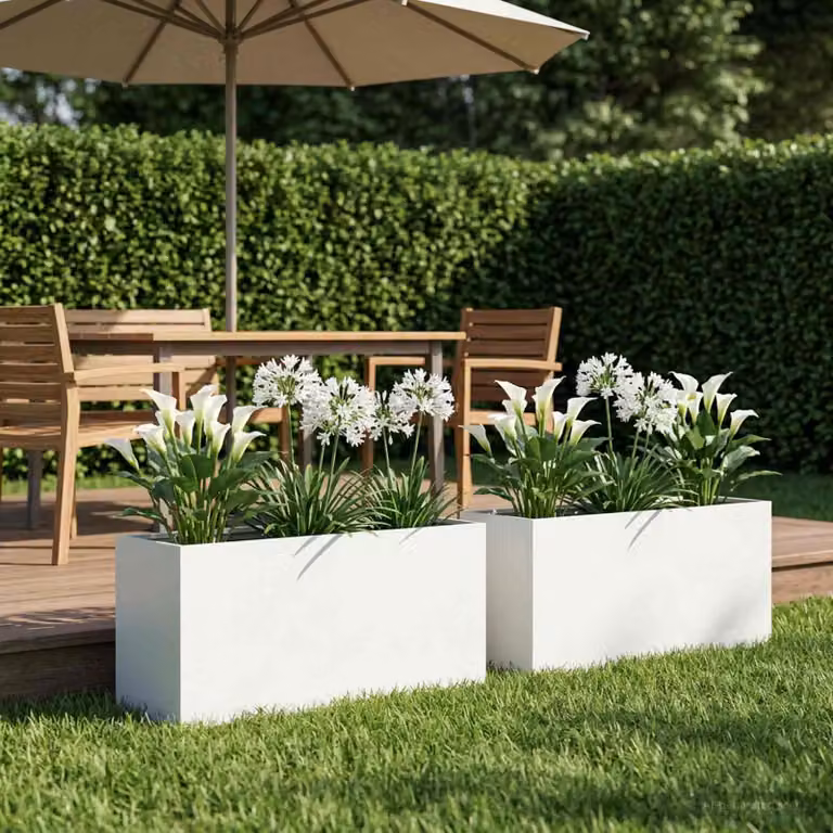 Set di 2 vasi da giardino vidaXL in metallo bianchi, L 100 cm x P 30 cm x H 40 cm