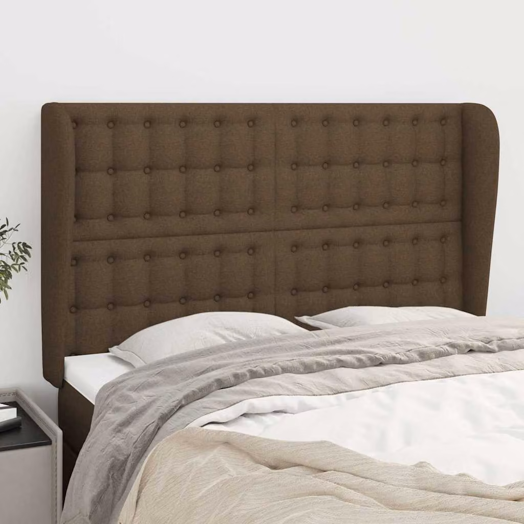 Testiera ad orecchio vidaXL in tessuto marrone scuro L/P/H: 147 x 23 x 118/128 cm