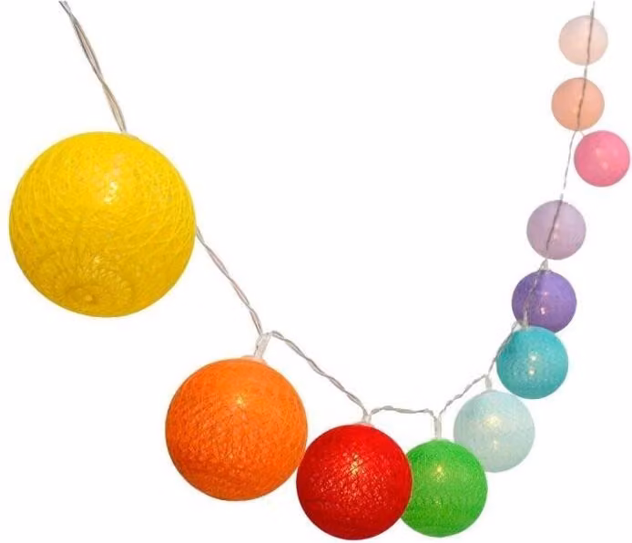 Catena luminosa solare, LUMISKY MIMY COLORS SOLAR, 3,80 m, palline di cotone, 10 LED bianco caldo