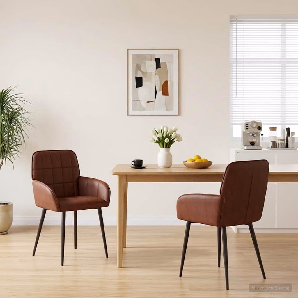 Set di 2 sedie da pranzo vidaXL in similpelle marrone lucido con struttura in metallo e plastica