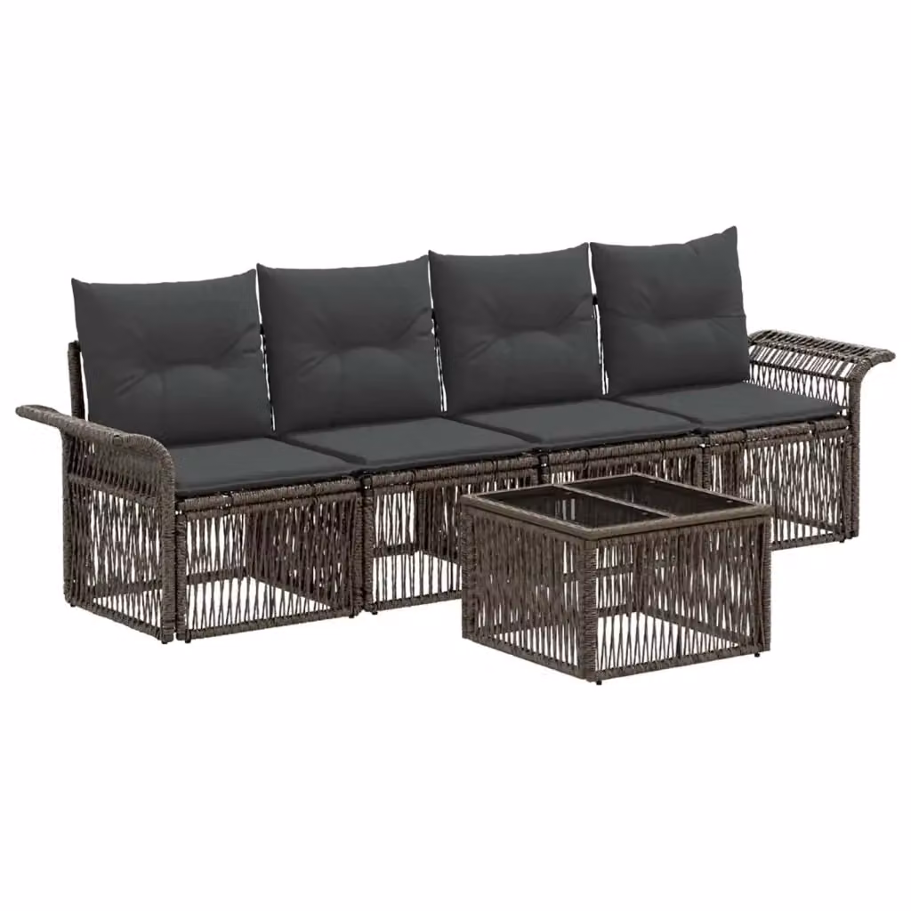 Set da giardino moderno vidaXL composto da 5 pezzi in rattan grigio con cuscini inclusi e tavolino da caffè – 2