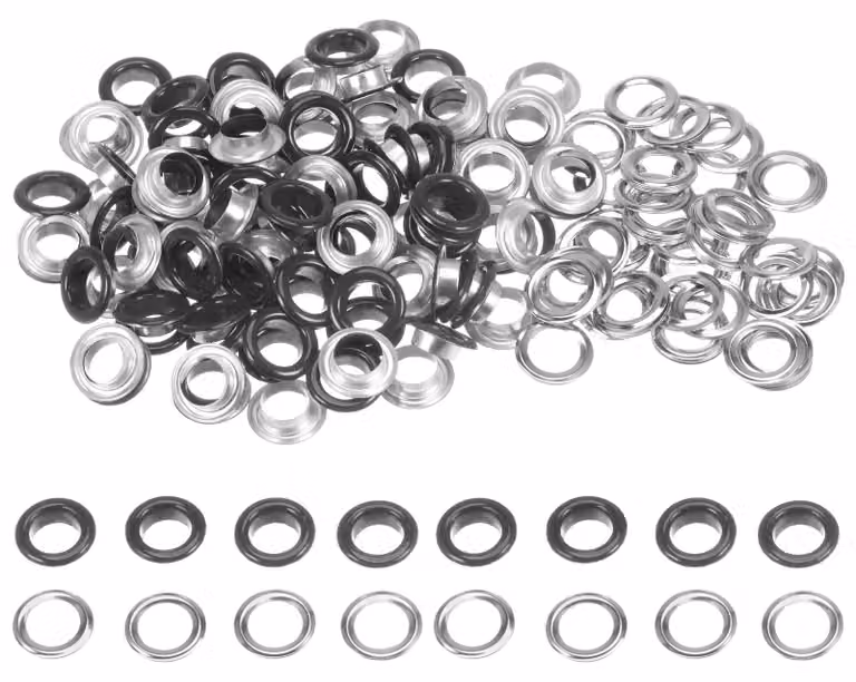 100 occhielli metallici rotondi da 10 mm con rondelle, colore nero