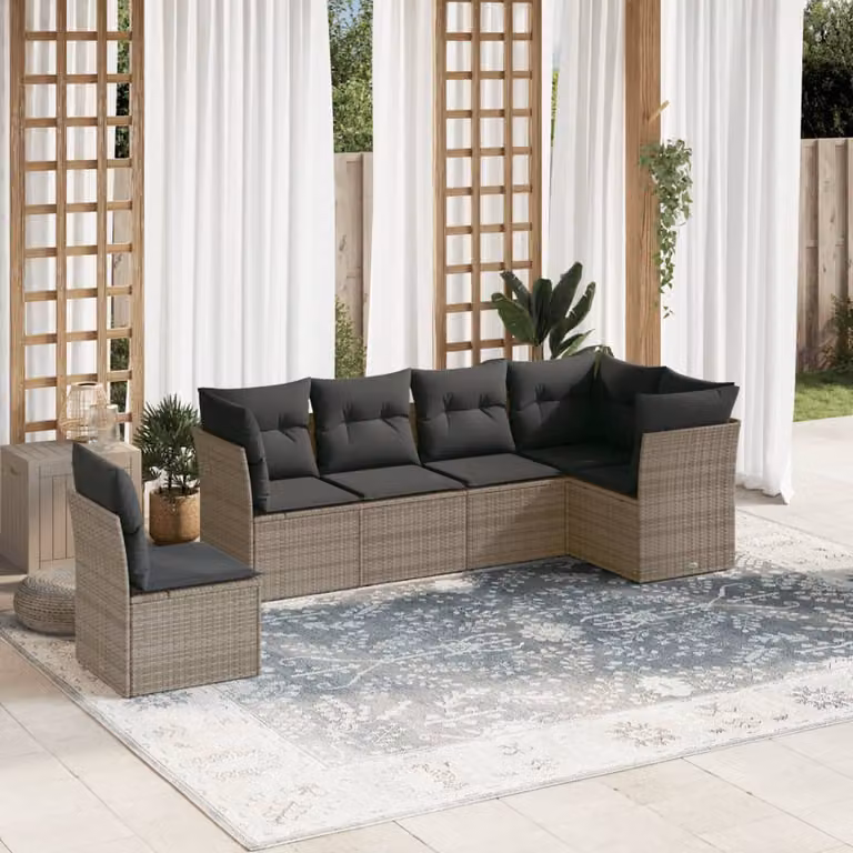 vidaXL Set Divano da Giardino a L 6 pz Grigio con Cuscini Imbottiti e Rivestimenti Rimovibili