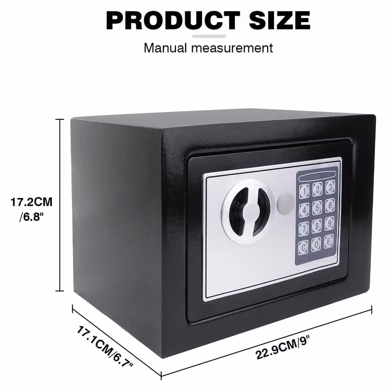 Cassaforte digitale - Cassaforte elettronica - 4,6 litri - Con serratura a chiave - Da montare a parete o a pavimento - Adatta per uso domestico, in ufficio e in hotel - Colore: nero