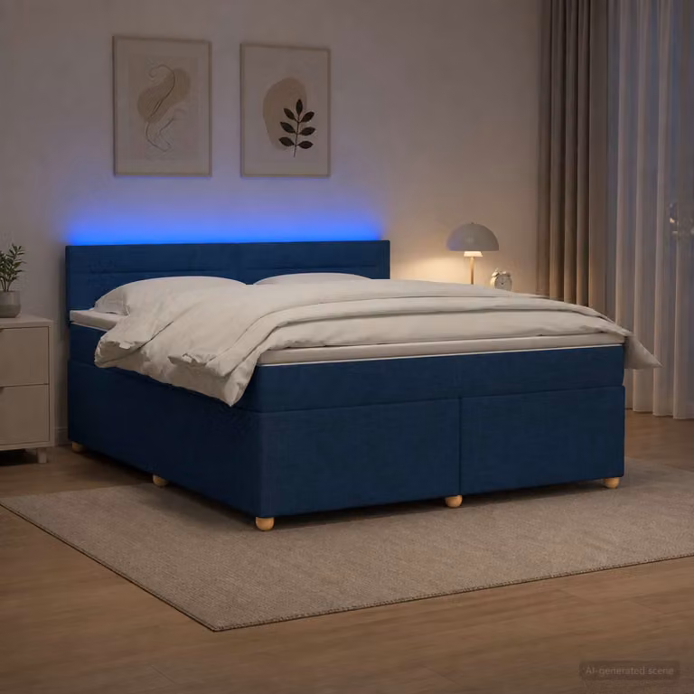 Letto box spring vidaXL con materasso a molle insacchettate in tessuto blu, L 200 cm x P 140 cm