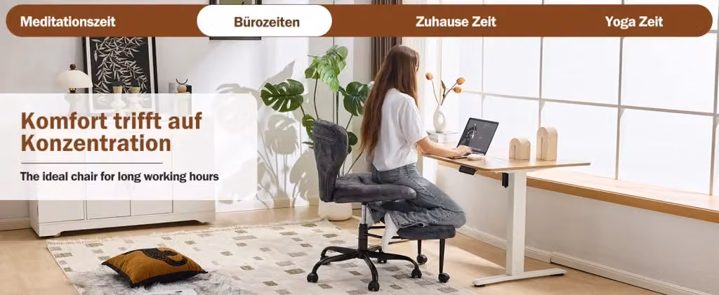 Sedia da ufficio girevole OKWISH in tessuto grigio con poggiapiedi, L: 52.5 cm, P: 31.0 cm, H: 65.5 cm – 2