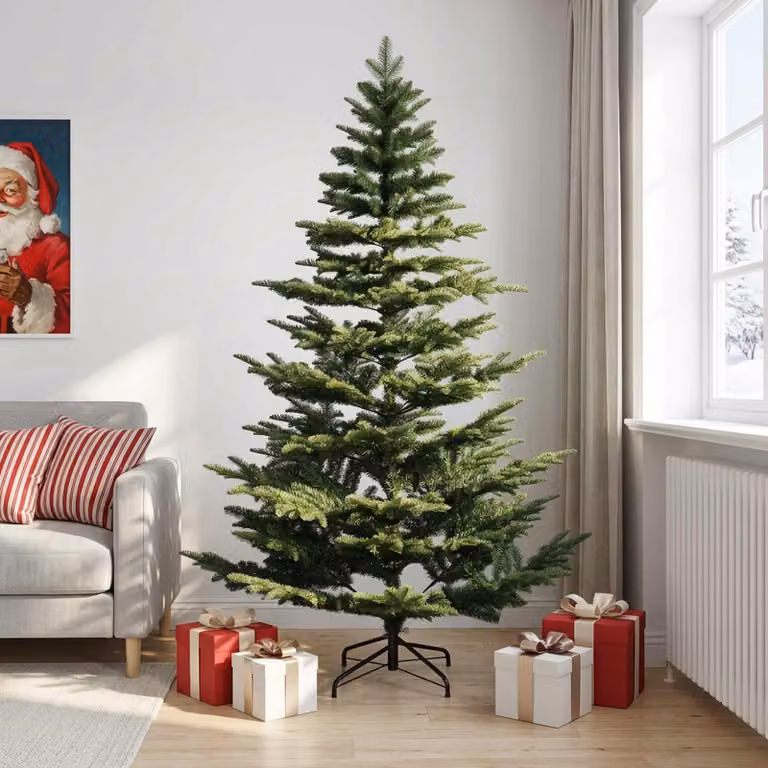 Albero di Natale artificiale pieghevole, altezza 210 cm, realizzato in PE e PVC, colore verde