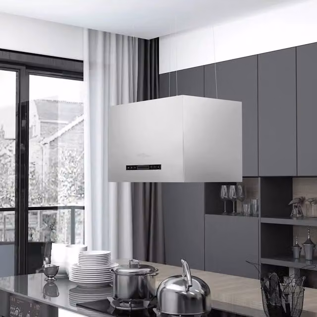 Cappa da Cucina ad Isola Sospesa LCD con Sensore-Cappa a Isola 55 cm Acciaio