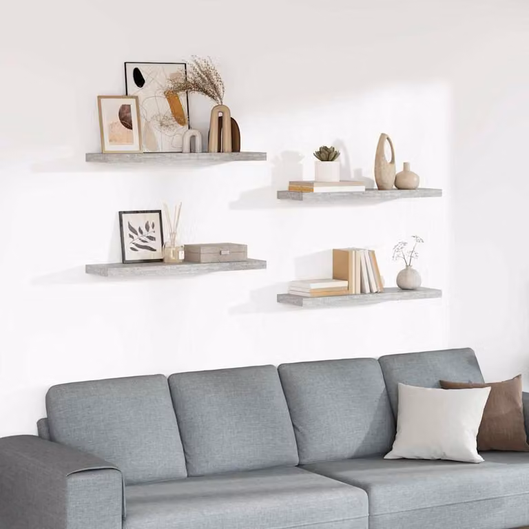 Set di 4 Scaffali a Parete vidaXL in MDF e Metallo, Grigio Cemento, L 80 x P 23,5 x H 3,8 cm