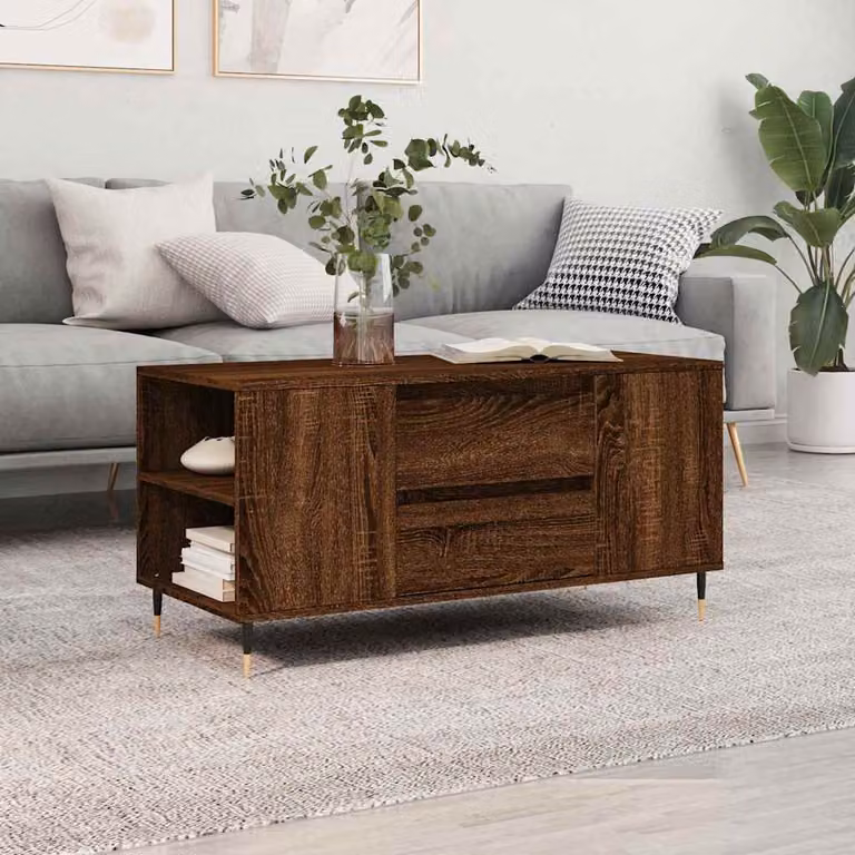 Tavolino da salotto moderno vidaXL in legno e metallo, colore rovere marrone, L: 102 cm, P: 44,5 cm, H: 50 cm