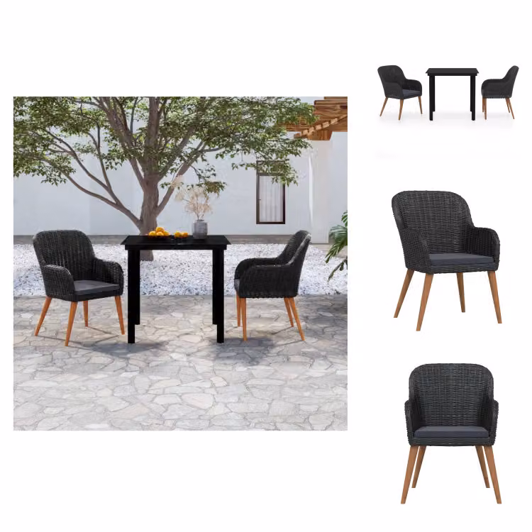 vidaXL Set da pranzo da giardino 3 pezzi con cuscini nero - Set di mobili da giardino