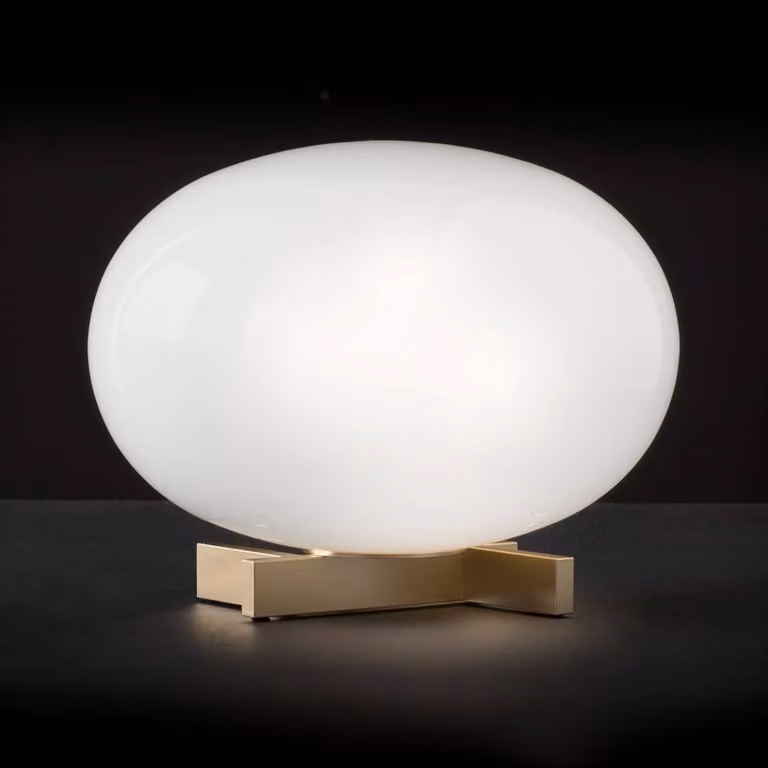 Oluce Lampada da tavolo di design Alba, dimmerabile, Bianco / Opale, Soggiorno / Sala da pranzo, Vetro, Design, Lampada da tavolo