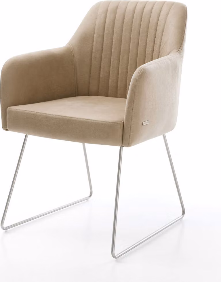 DELIFE Sedia da pranzo Greg-Flex Microfibra Beige Vintage Struttura a slitta in acciaio inossidabile Molle insacchettate