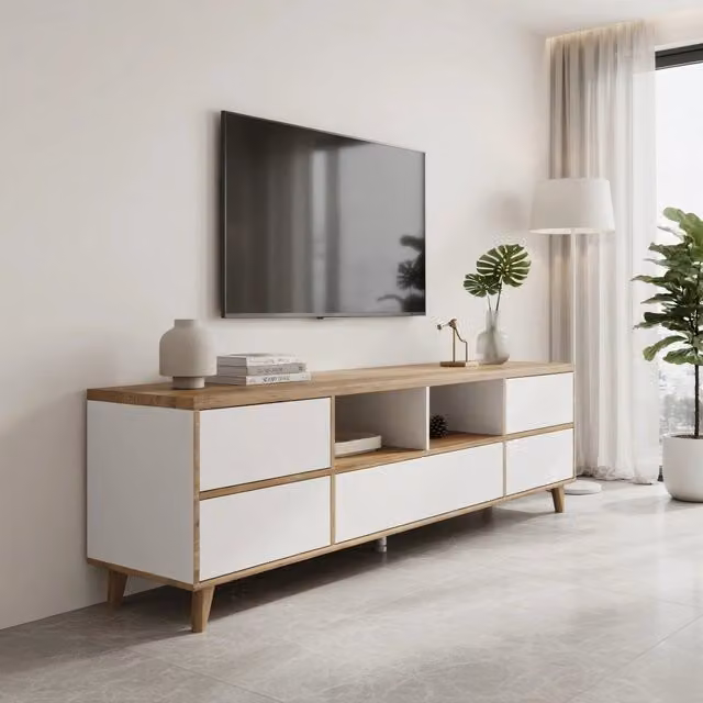 Cassettiera TV bianca in MDF lunghezza 175 cm