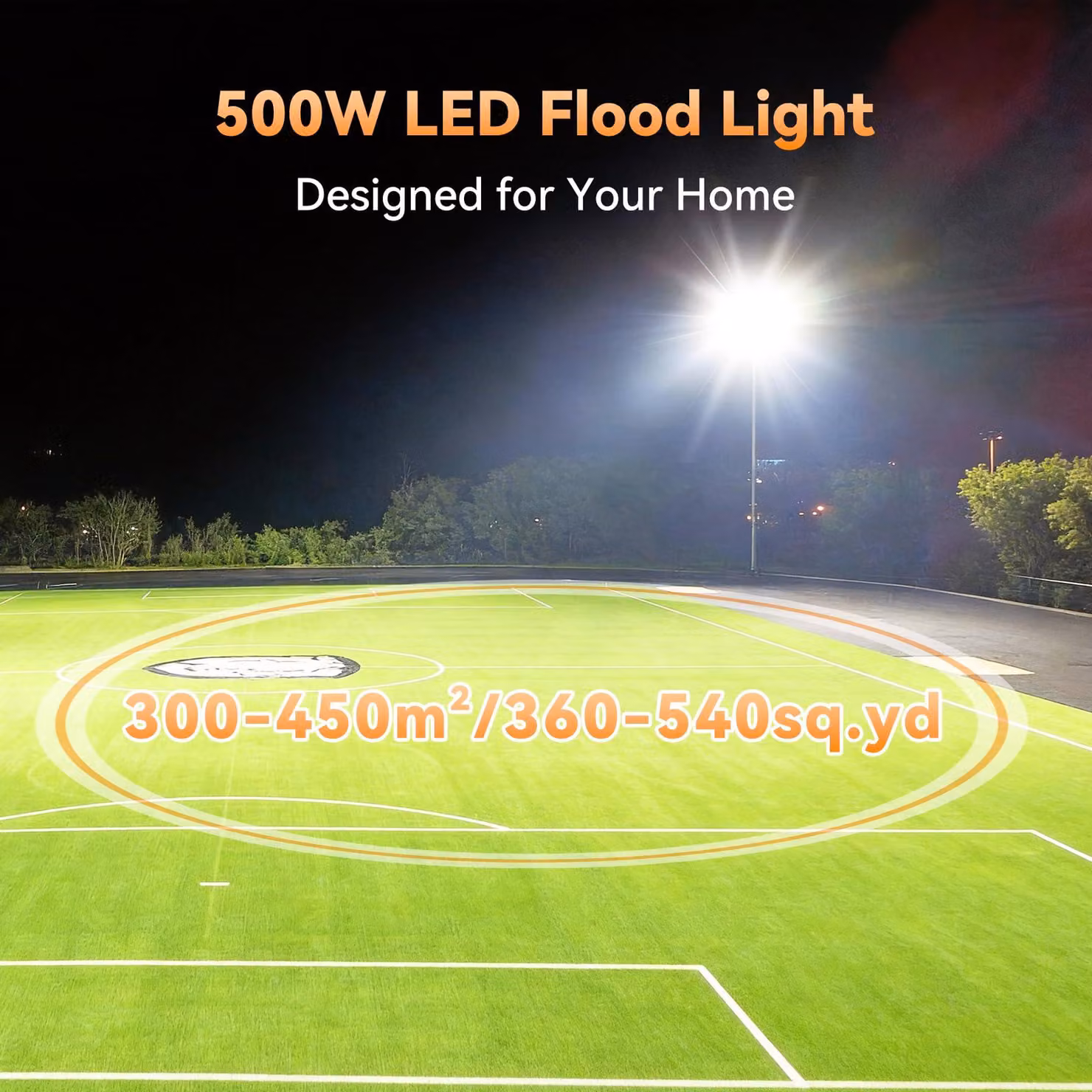 Faretto LED da esterno, 500 W, 50.000 lumen, grado di protezione IP66, con 3 luci