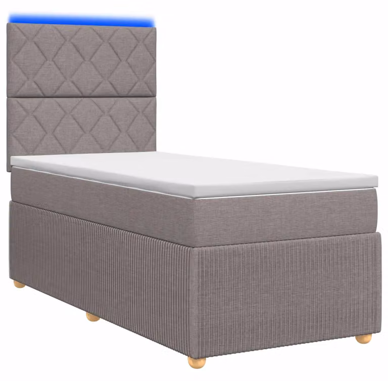 Letto boxspring LED con materasso Taupe 90 x 200 cm Tessuto