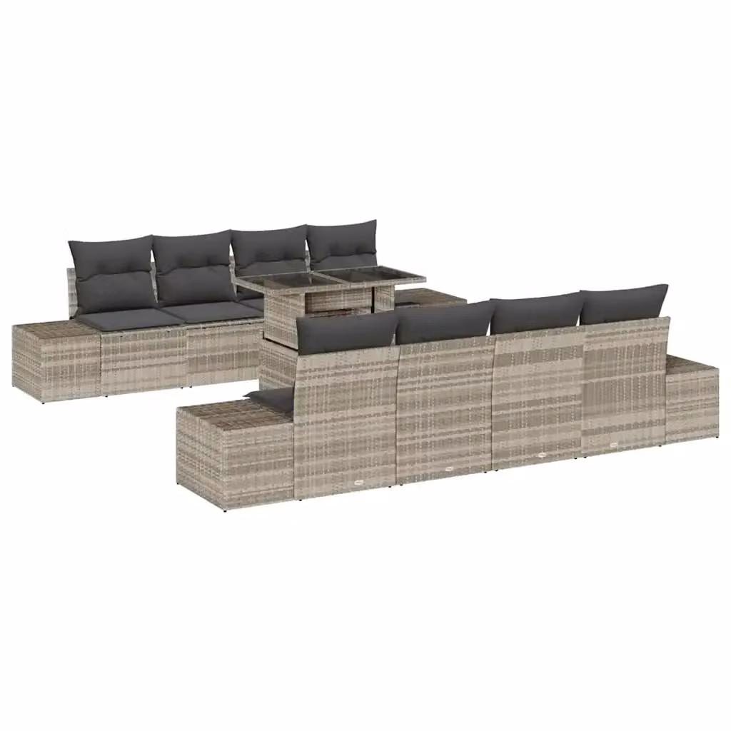 Set Divano da Giardino vidaXL in Polyrattan Grigio, 9 Pezzi con Forma a U e Tavolino – 2