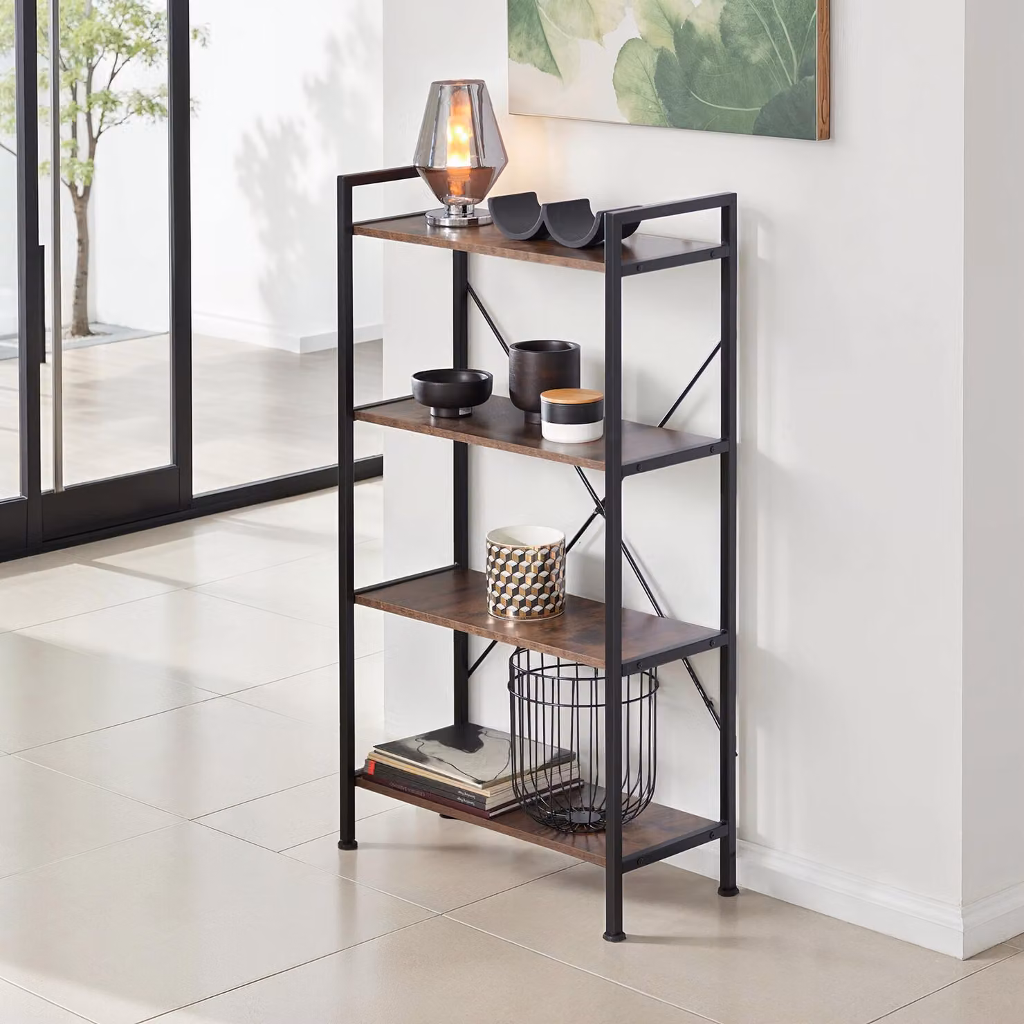 Scaffale Leeds TecTake in stile industriale in legno e metallo marrone, L: 121.5 cm, P: 31.5 cm, H: 67.5 cm – 2