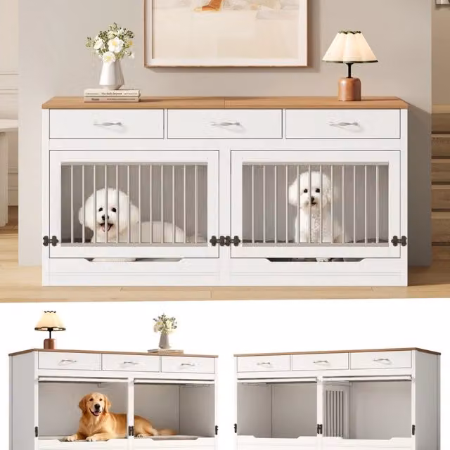 Box per cani Minimal con 3 cassetti bianco effetto legno L: 164 cm, P: 60 cm, H: 81 cm