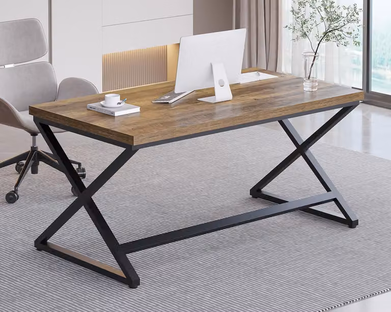 Scrivania da ufficio - Larghezza 152 cm - Stile rustico in legno di quercia - Struttura in legno e metallo