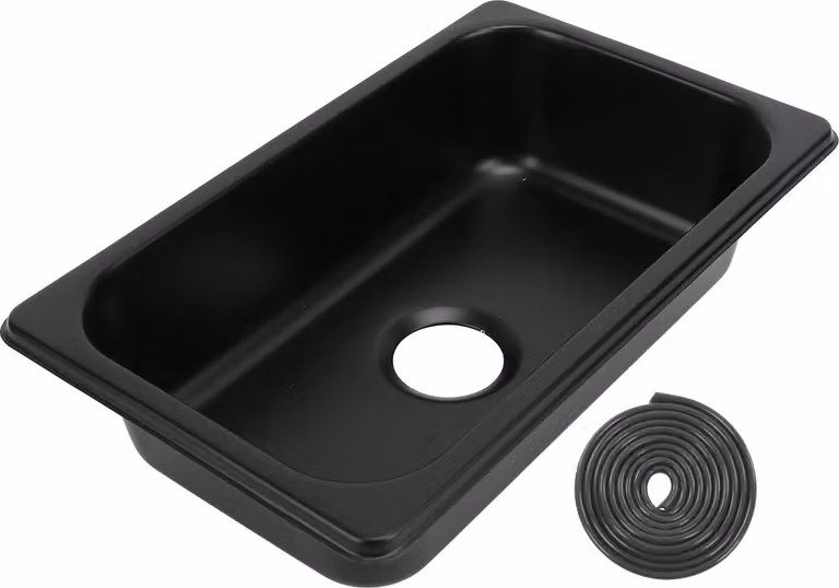Lavello in acciaio inossidabile RV 304, lavabo rettangolare per la cucina, con scarico di 40 mm, adatto per imbarcazioni, camper, yacht e barche. Colore: nero opaco (Spray Black). Modello: GR-1465B