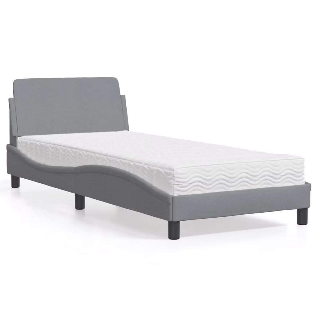 Letto con Materasso Dover Grigio Chiaro 90x190 cm in Tessuto