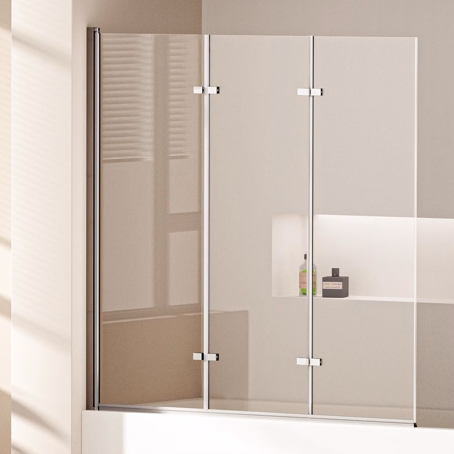 Cabine doccia EMKE 130x140cm, schermo doccia per vasca da bagno pieghevole in 3 parti con rivestimento NANO Easy-Clean, schermo pieghevole, vetro di sicurezza da 6 mm