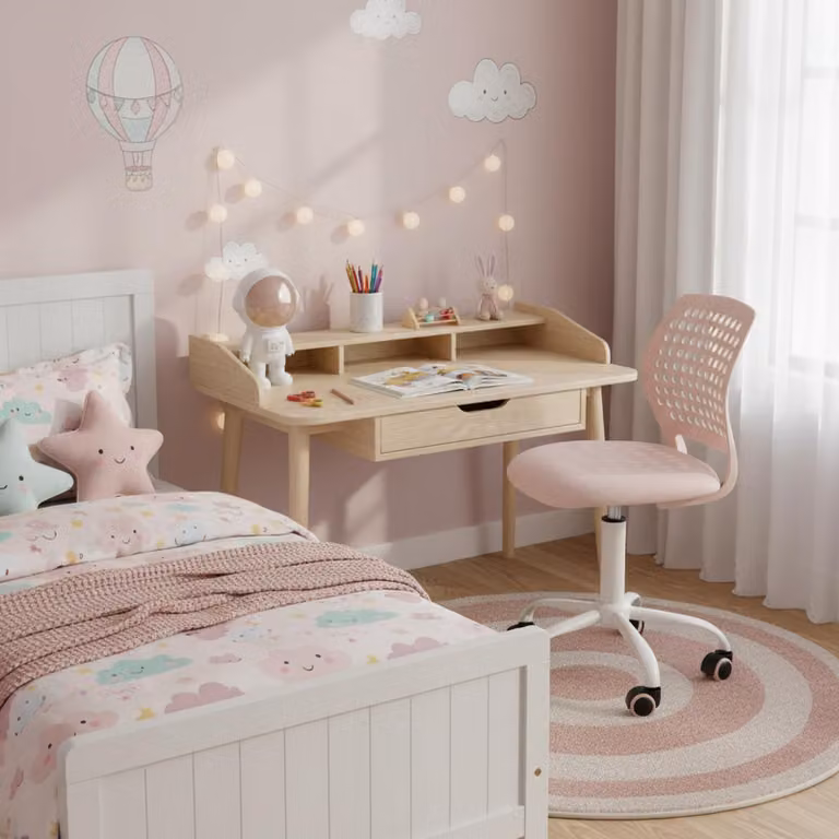 Sedia da scrivania per bambini, girevole e regolabile in altezza, senza braccioli