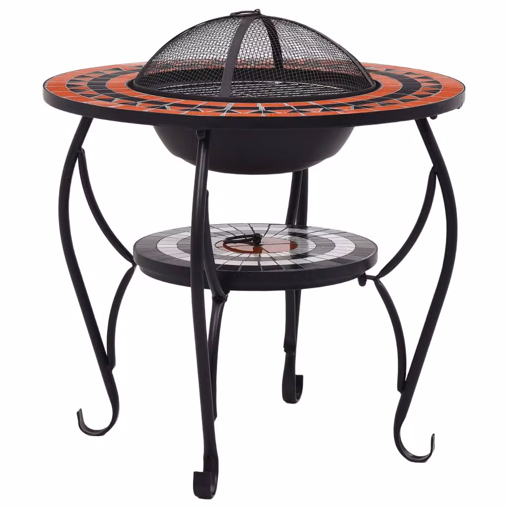 The Living Store Tavolo da fuoco in Vetroceramica mosaico terracotta e bianco 68 cm