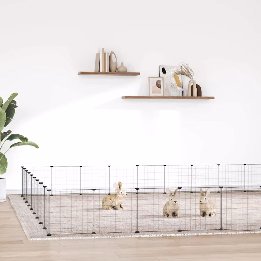 Gabbia per animali vidaXL in acciaio con 36 pannelli e porta, colore nero, L: 315 cm, P: 315 cm, H: 35 cm