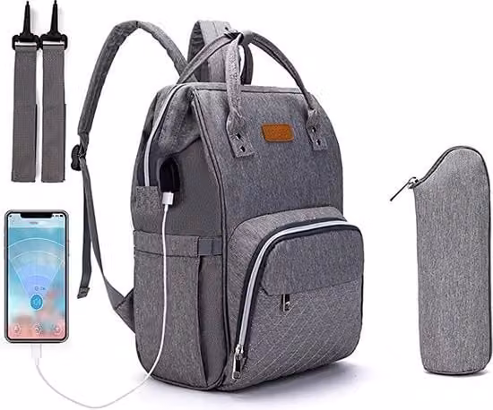 Zaino per neonati e cambio pannolino in tessuto grigio senza marca