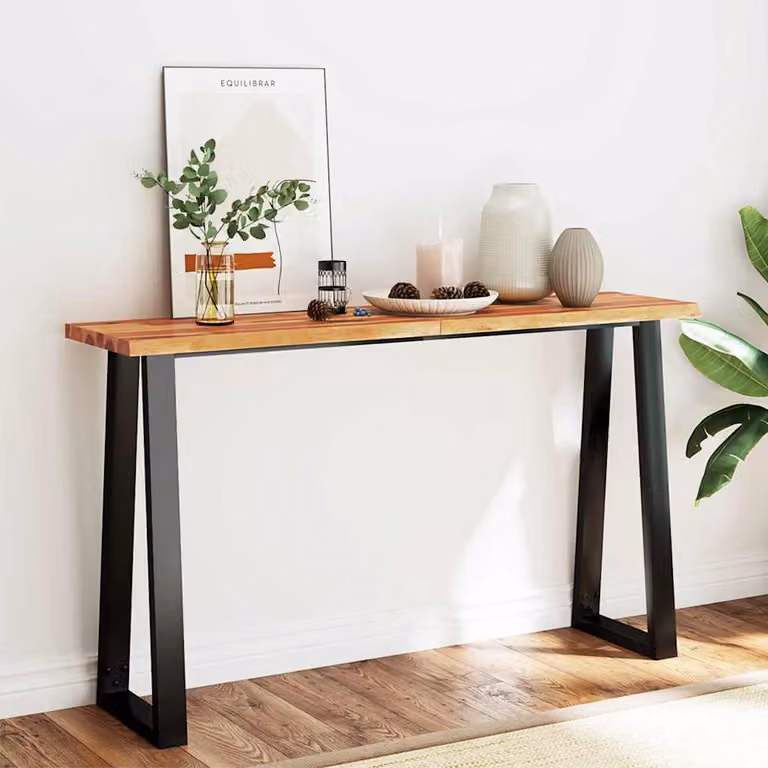 vidaXL Tavolo Consolle in Legno di Acacia Massello con Bordi Vivi e Struttura Industriale, Marrone, L 140 x P 40 x H 80 cm