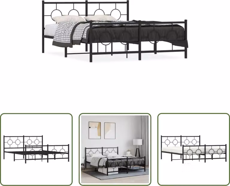 The Living Store Struttura letto con testiera e pediera in metallo nero 150x200 cm